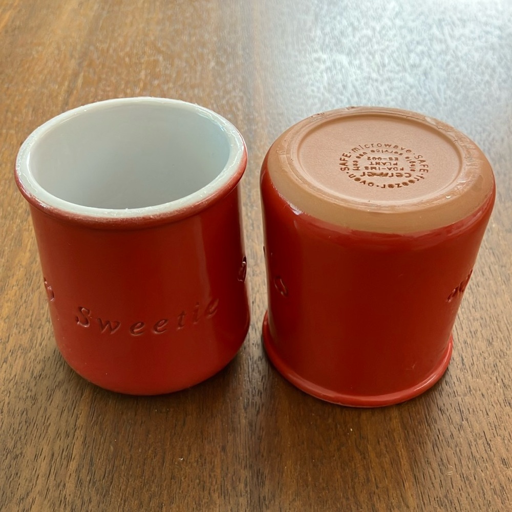 Two La Fermiere Limited Edition Red Yogurt Jars